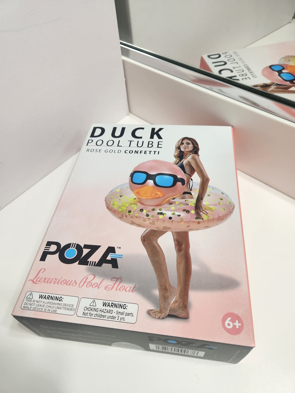 Duck Pool Tube Rose color and Gold Confetti Inflatable Swim Float - Picture 2 of 3